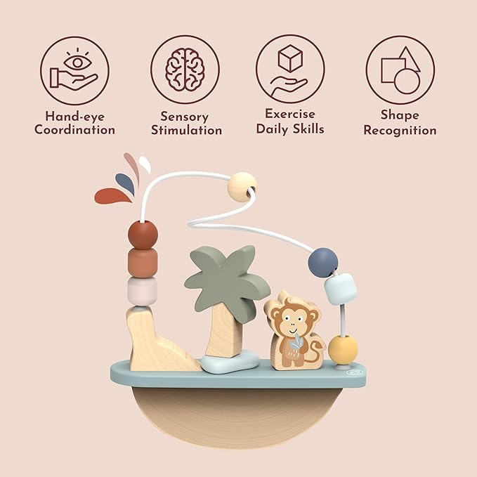 Speedy Monkey Rocking Beads Maze – Soft Colored Wooden Monkey Bead Maze, Gently Rocks and Twists, 7 Beads for Dexterity and Coordination, Non-Toxic Paint, Ideal for Kids 1-3 Years, Educational Toy
