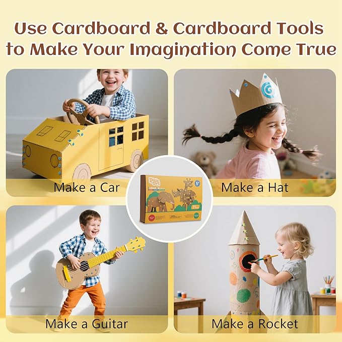 Cardboard Craft Tools For Kids-childrens cartons cutting，Cardboard Construction Tool Kit for Family And Classroom DIY Creativity Projects,71PCS STEM Educational Toy Birthday Gift for Boys Girls 6+