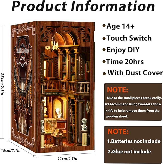 ISSEVE Book Nook Kit, DIY 3D Wooden Puzzle Dollhouse Booknook for Adults, Tiny Miniature House Kit Bookshelf Decor, Halloween for Crafts Book Lovers (Library of Philosophical)