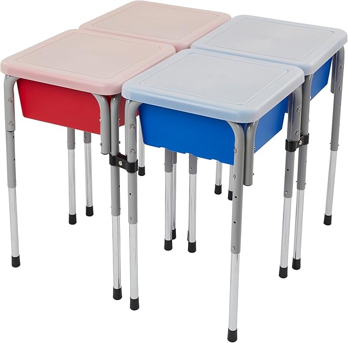 Quad Sensory Tables with Lids, Adjustable Table, Blue/Red