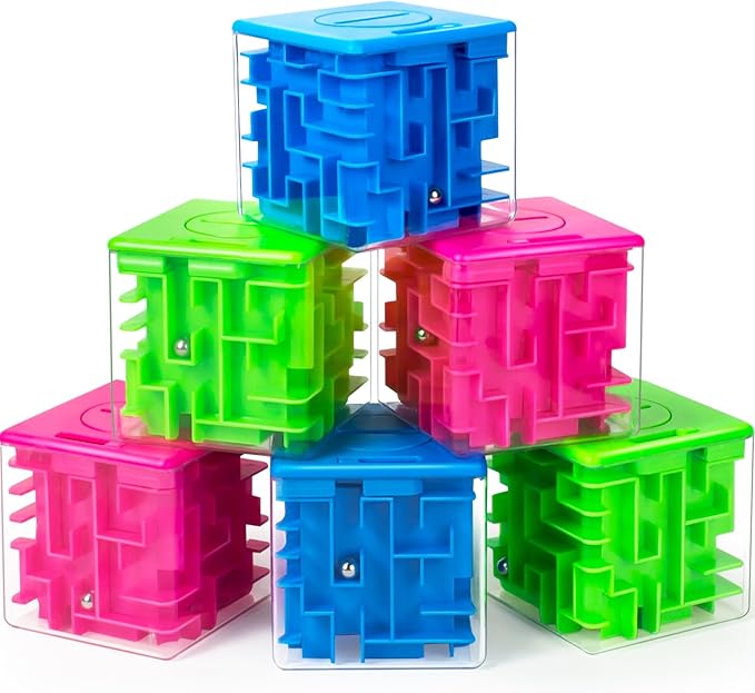 YongnKids 6-Piece Money Maze Plastic Puzzle Boxes, Portable 3D Brain Teasers Game, Educational Toy for Kids & Adults - Challenging Sphere Puzzle, Gifts for Game Lovers, Party Favors