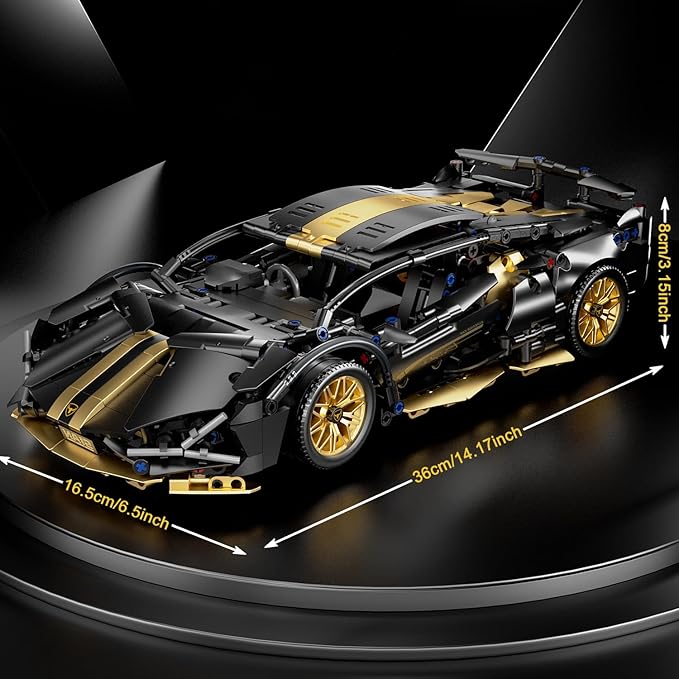 Sport Race Car Building Block Sets for Adults,Black Technical Racing Supercar Toys Kits Collectible 1:14 MOC Model Construction Birthday Gifts for Boys Men Teens Age 8+, 8-12 12-16,14+
