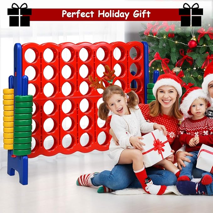 Costzon Giant 4-in-A-Row, Jumbo 4-to-Score Giant Game Set for Kids & Adults, Indoor Outdoor Yard Connect Game, 3.5FT Tall with 42 Jumbo Rings & Quick-Release Slider, Perfect for Family & Party Games