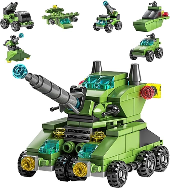 138-Piece Military Building Blocks Set – Army Tank Vehicle Toy with 7 in 1 Transformable Models, STEM Construction Kit for Kids Ages 6-12, Combat Play & Collector’s Display