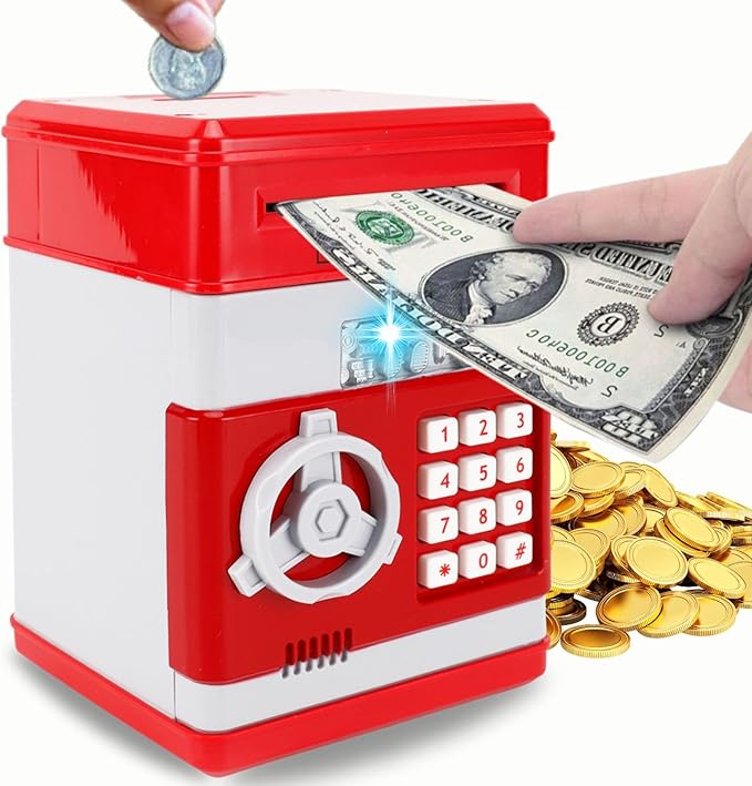 Electronic Piggy Bank for Kids, Mini ATM Coin Bank Money Saving Box with Password, Children's Safe Money Jar with Auto Grab Bill Slot, Great Gift Toy Bank for Boys, Girls