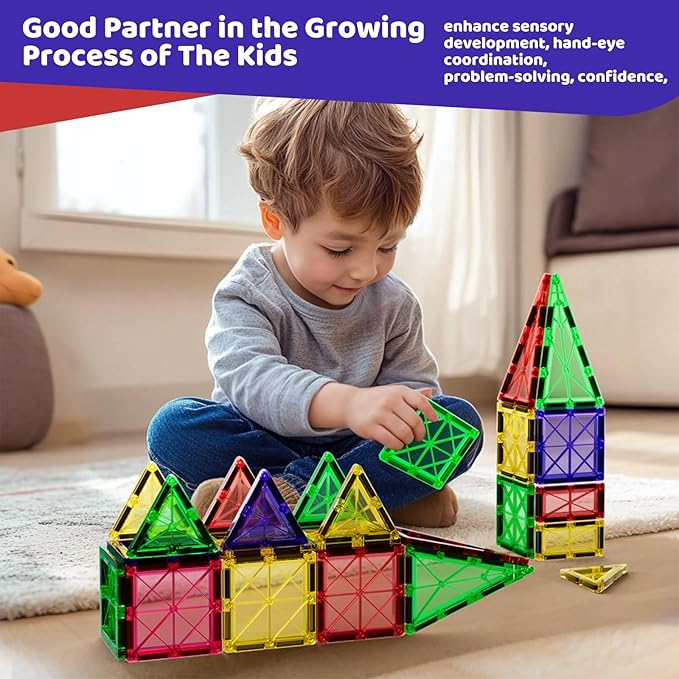 Mini Magnetic Tiles with Iron Box, 18PCS Travel Size Magnet Building Blocks Toy Set, Protable Construction Block Toys Educational Learning Sensory Toys for 3+ Year Old Boys Girls Birthday Gift