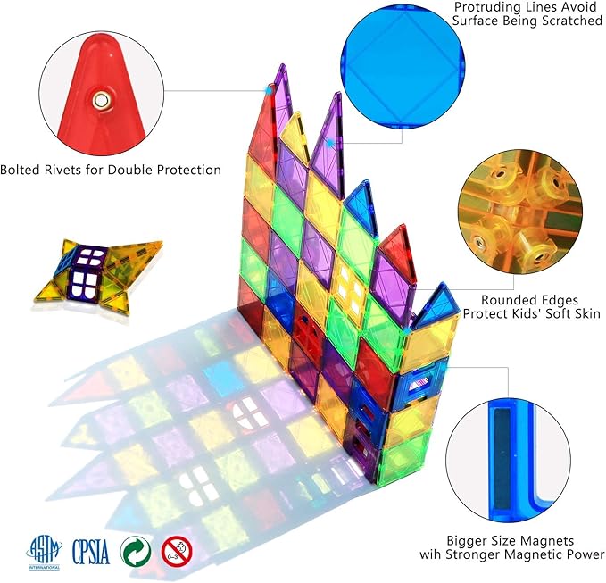 MAGBLOCK Magnetic Tiles Toys for Kids Magnet Building Tiles 100 Pcs Magnetic Blocks Preschool Building Sets Educational Toys for Toddlers Boys and Girls.