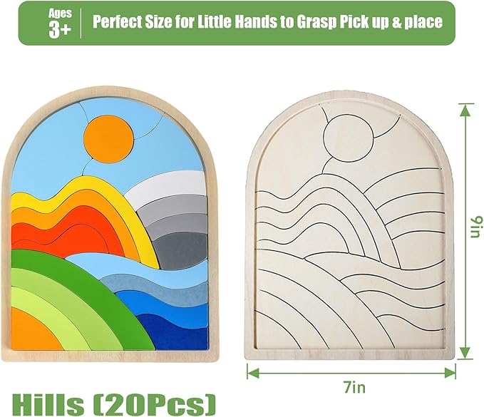 Jigsaw for Baby Boys, Wooden Puzzles for Toddlers 3-5, Boys Girls Birthday Gift for Kids Ages 4-6, Toddler Puzzles Montessori Toys for 3 Year Old, Great Gifts for 3+ Year Olds (Hills)