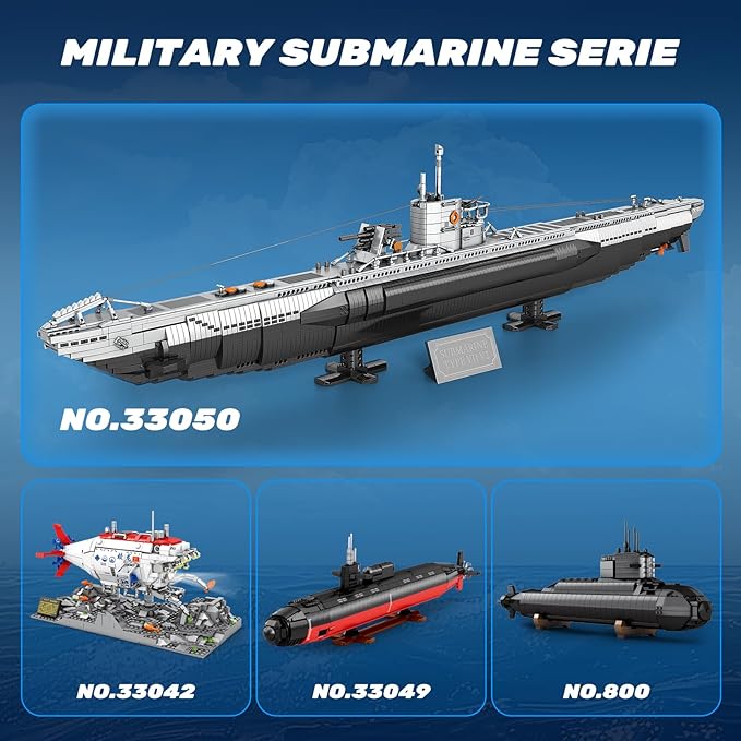 Reobrix U-Boat Submarine Building Set, Military Submarine Model Kit for Adults, WW2 History Collectible Home Decor Battleship Construction Set 33050, Army Toy Gifts for Boys Men, Military Fans