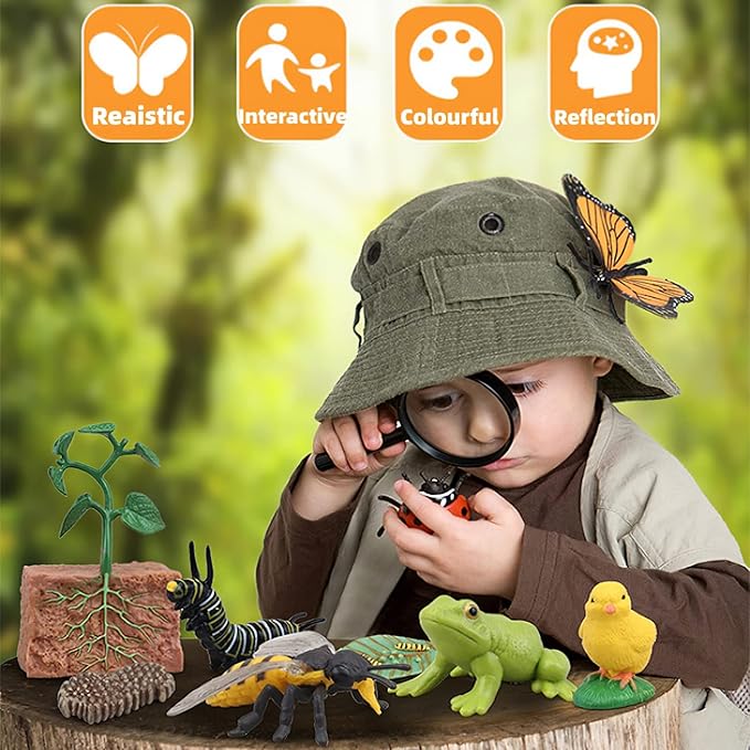 Montessori Life Cycle Animal Figures with Flash Cards, Realistic Animal Figurines Toy, Educational Matching Game for 3+ Year Old Toddlers Kids (Mosquito)