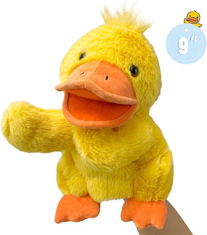 Hand Puppet s Duck Pupp ets,9"Realistic Stuffed Animal Puppe ts for Toddlers Duck Stuffed Puppets for Kids with Movable Mouth,Duck Animal Hand Puppets for Adults Han d Puppets for Toddlers 3