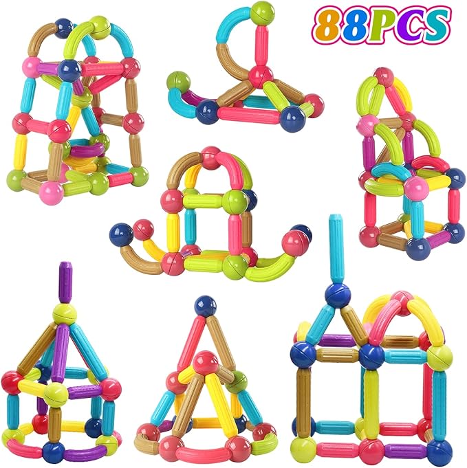 88 Piece Magnetic Balls and Rods Set,Magnetic Building Toys Colorful DIY STEM Building Blocks Sticks for Ages 3+ Year Old Children Boy Girl Educational Construction Toy