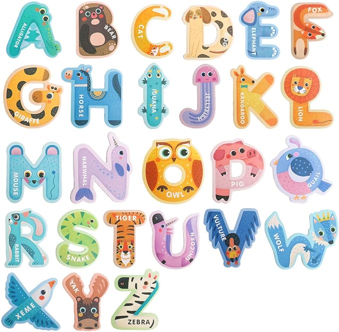 JOCHA ABC Letter Cute Animals Fridge Jumbo Large Alphabet Magnets Preschool Learning Spelling Stick Refrigerator Magnetic Uppercase Colorful Game Toys Set for Kids Toddlers 3 4 5 Years Old