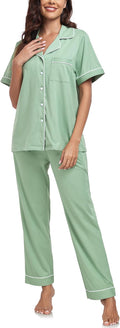 CF Womens 100% Cotton Pajamas Set Button Down Pjs Sets Short Sleeve Top & Long Pants Sleepwear Comfy Loungewear with Pockets