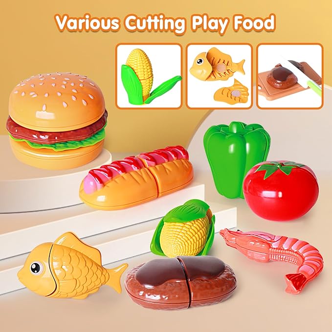 79PCS BBQ Grill Set for Kids - Kitchen Playset With Realistic Spray, Light & Sound - Interactive Toddler Toy for Boys Girls - Christmas Birthday Gift