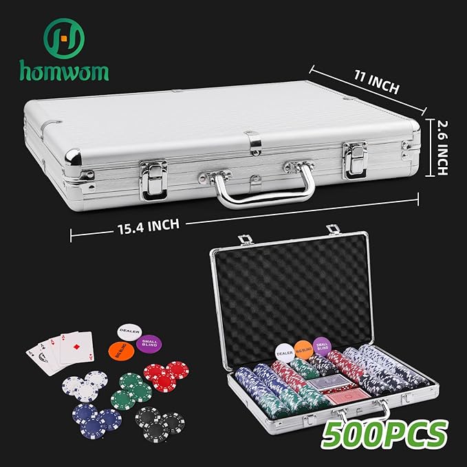Poker Chip Set - 500PCS Poker Chips with Aluminum Case, 11.5 Gram Chips for Texas Holdem Blackjack(500pcs)