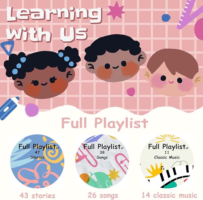 Retysaz Kids Phonograph with 96 Cards, Story Music Player Kids 3-6 Musical Sensory Toy boy Girl,Toddler Audio Pre-Kindergarten Toy Early Childhood Education Gift Birthday （Pink）…