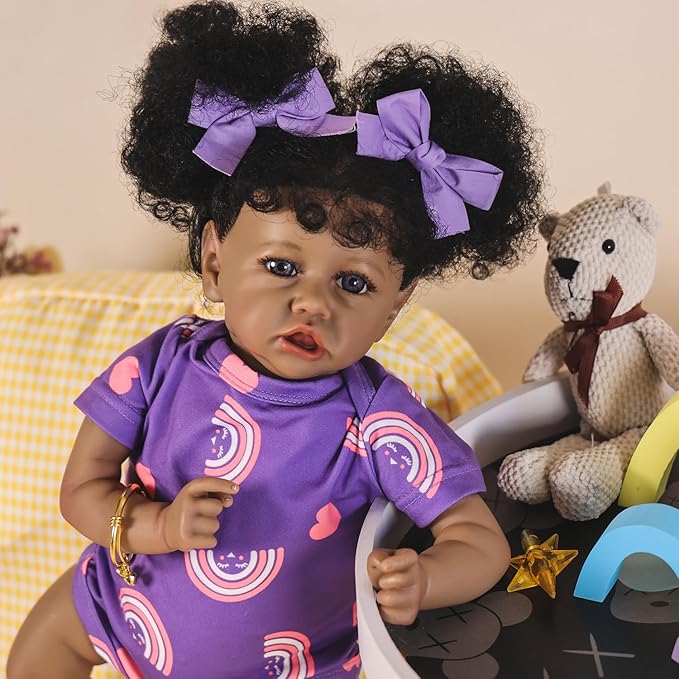 HOOMAI Reborn Baby Black Dolls African American Lifelike Silicone Doll Realistic 18 Inch with Cloth Body Birthday Gift Set for Ages 3+