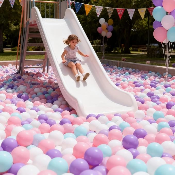 GOGOSO Ball Pit Balls for Toddlers Phthalate-Free BPA-Free Non-Toxic Crush Proof Soft Plastic Play Balls Baby Kids Shape Tent Pool Playhouse Playpen Party Decor,Green Pink Purple White,100PCS