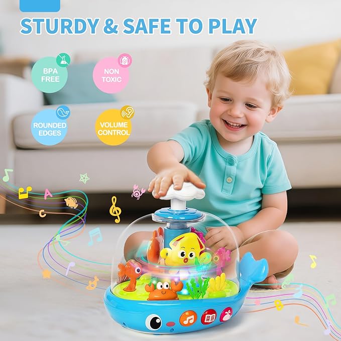 Baby Toys 6 to 12 Months, Musical Aquarium Infant Toys for 7 8 9 10 11 Months, Early Learning Educational Toy with Sound, Press Glow Spin for Cause and Effect, Christmas Birthday Gifts for Boy Girl