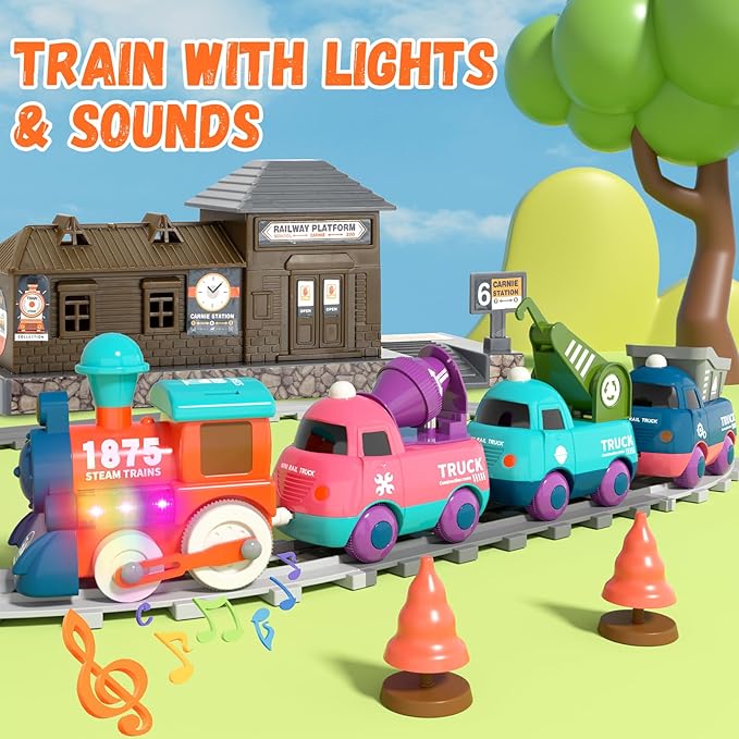 Electric Train Set for Toddlers, Magnetic Train Toys with Light and Music, Toddler Train Track Playset 3-5, Birthday Gifts for 3 4 5 Years Old Boys Girls