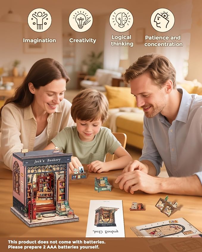 CUTEBEE Book Nook Kit - DIY Miniature House Dollhouse Kit for Adults and Teens, Booknook Tiny House Bookshelf 3D Wooden Puzzle, Gifts for Family (Jack's Bookery)