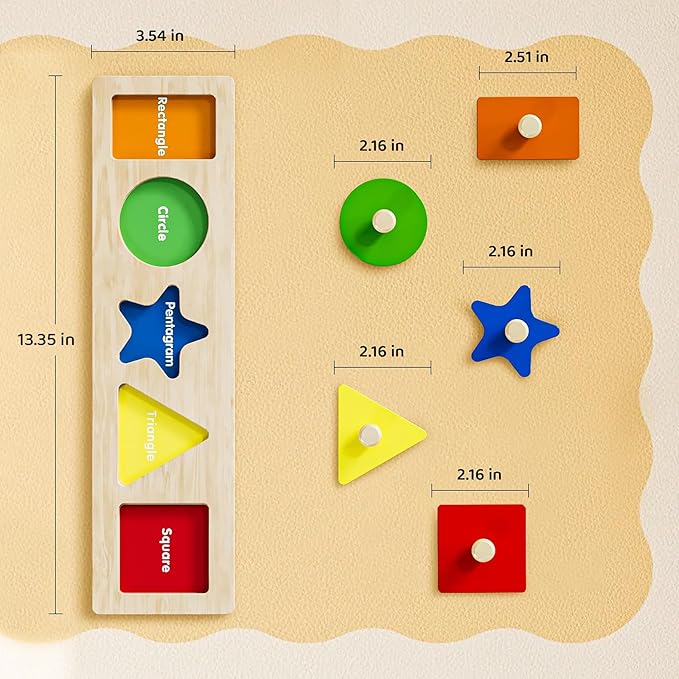 First Jumbo Knob Wooden Shape Puzzles for Toddlers 1-3,Montessori Shapes Sorter for1-2 Year Old,Preschool Learning Peg Puzzle Toys for Baby Kids,1-2 Year Old Boy Girl
