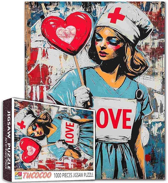Tucocoo Street Love Art Jigsaw Puzzles for Adults 1000 Pieces, Nurse Banksy Graffiti Puzzles for Adults DIY Crafts Puzzles for Home Decoration Gifts, Family Challenging Puzzle Perfect for Game Nights