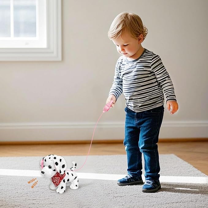 YH YUHUNG Interactive Dalmatian Walking Dog Toy with Leash Remote Dog Toy for Kids, Plush Puppy That Walks, Barks & Wags, Electrnoic Pets Soft Interactive Stuffed Animal, Battery Powered Puppy, 3+