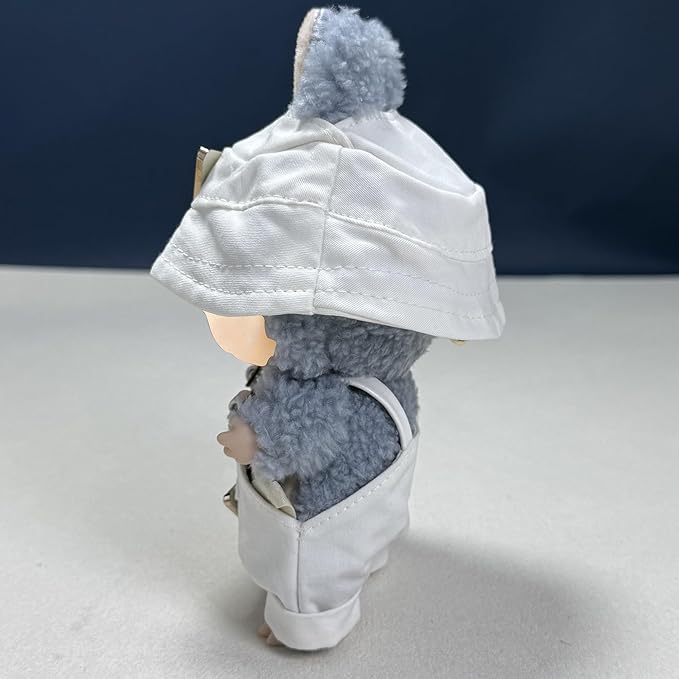 17cm Doll Clothes Set(No Doll), Hat & Overalls Set for 17cm Labubu Suit, Cute Cloth for Dress up Unique Style Dolls Outfit Stylish Clothes for Labubu (White)