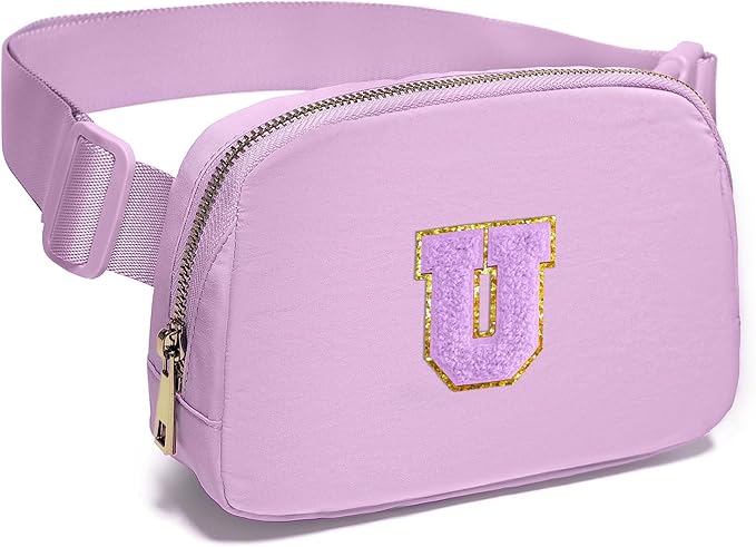 Gitus Gifts for 8 9 10 11 12 Year Old Girls Belt Bag Fanny Pack Crossbody Bags with Initial Letter Patch Cute Stuff Birthday Gifts for Teen Girls Women Personalized Trend Stuff (Lavender-U)