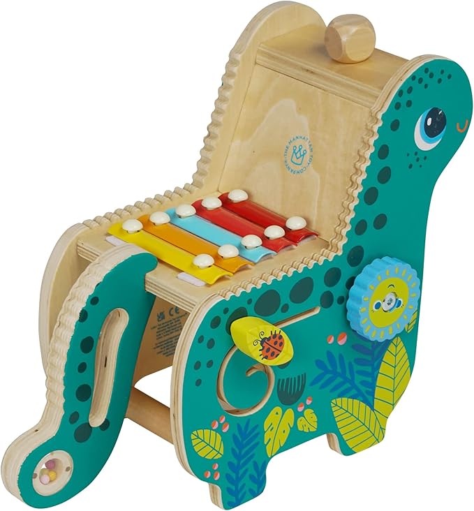 Manhattan Toy Wooden Dinosaur Toddler and Preschool Musical Instrument and Activity Toy with Xylophone, Sawtooth Ridges and Solo Mallet