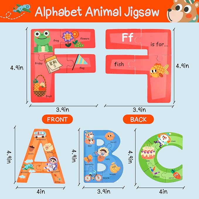Wooden Alphabet Puzzles for Toddlers Ages 3+,Montessori Preschool Learning ABC Sight Words Letter Puzzle for Toddlers,Learning Toys Easter Birthday Gift for Kindergarten Boys Girls