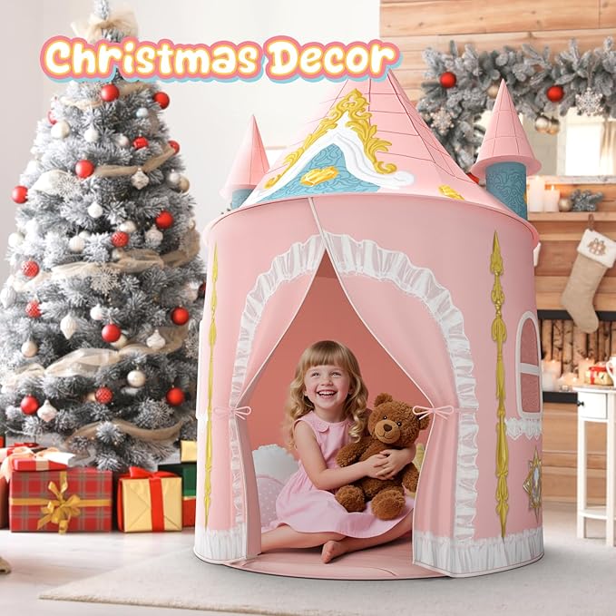 Skirfy Kids Play Tent for Girls Toddler Indoor Princess Tents for Kids Ages 4-8 Large Outdoor Playhouse Castle for Girl Boys 3-5 4-6 Birthday Thanksgiving