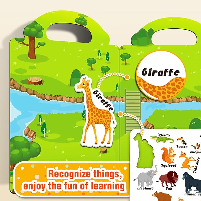 2 Sets Reusable Sticker Books for Toddlers 1-3, Animal Jelly Sticker Books for Kids 2-4 Years, Toddler Travel Toys Activity Road Trip Essentials for Kids- Animal + Dinosaurs