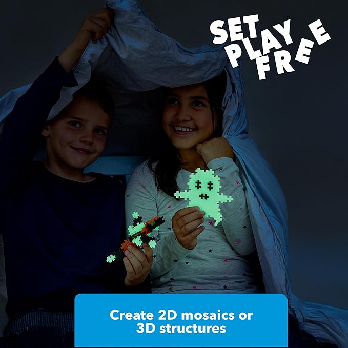 Plus Plus 500 Piece Super Tube, Interlocking Building Block 3D Puzzle Kit, Kids Stem Connecting Toys - Glowing Color Mix