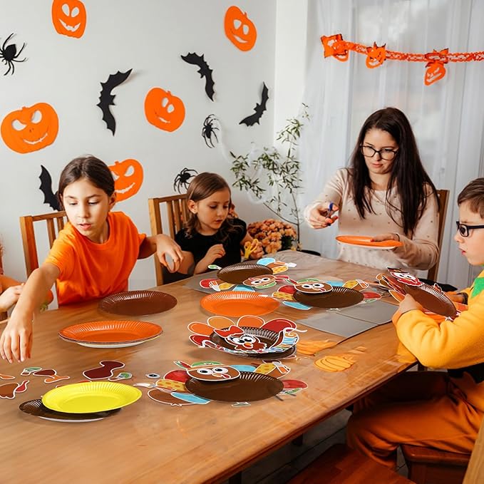 Funnymoom 24 Pcs Arts and Crafts for Kids, Halloween Plate Craft Kits Christmas Arts Craft Animal DIY Plate Kit for Halloween Xmas Holiday Party Girl Boy Preschool Classroom DIY Project(Warm)