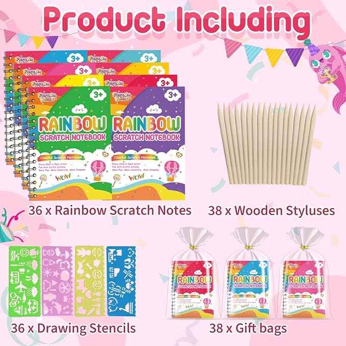Party Favors for Kids: 36 Pack Rainbow Scratch Art Notebook Back to School Students Classroom Gifts Bulk for Girls Boys Goodie Bags Stuffers, Return Gifts for Birthday Party Favors Bulk
