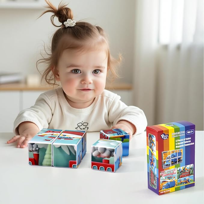 Magnetic Tiles Building Blocks, 1.65 inch Magnetic Cubes Toys, STEM Learning Educational 3D Cars & Vehicles Puzzles Game for Kids Ages 3-5, Classroom Must Haves Toys