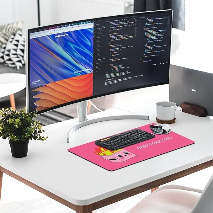 Dumpster on Fire, Pink Funny Desk Pad, Gaming Mouse Pad，23.6x11.8 inch Computer Mouse Mat Keyboard for Home Office，I’m Fine It's Fine Everything’s Fine