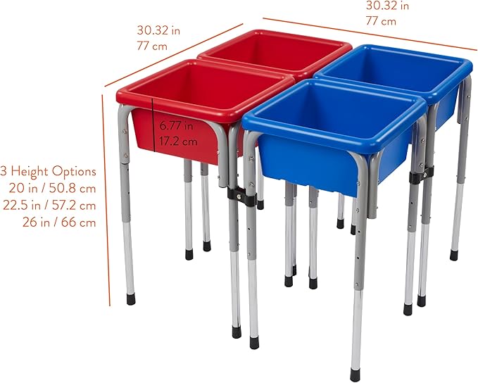 Quad Sensory Tables with Lids, Adjustable Table, Blue/Red