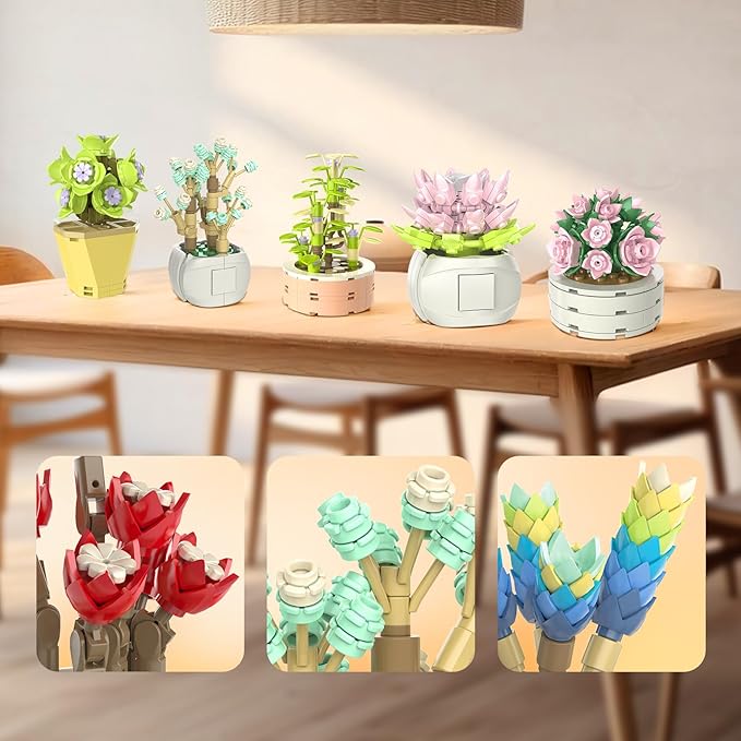 NUTCRACKER Succulent Flower Botanical Collection Building Set for Adults - Plant Flower Mini Bonsai Toy Building Set, Home Office Decor, Christmas Birthday Gifts for Women (750 Pieces)