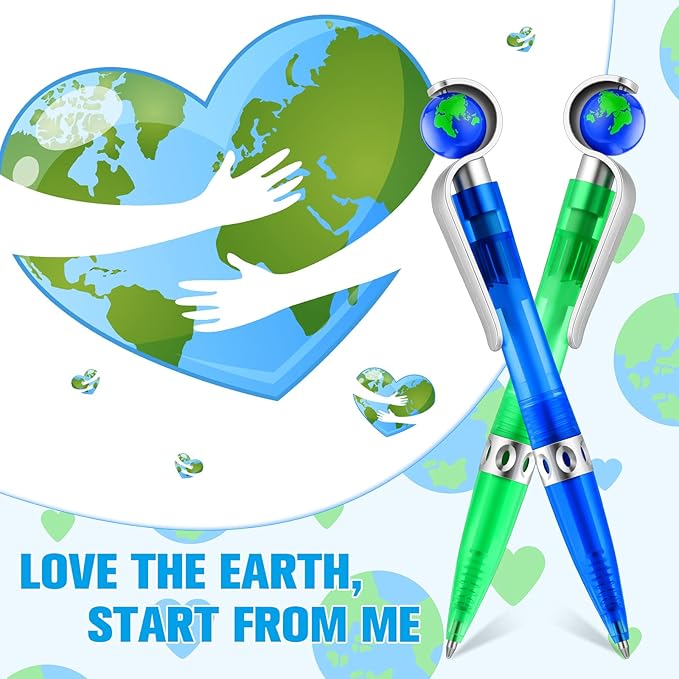 Teling 50 Pcs Earth Retractable Cute Globe Pens Bulk 1.0 mm Tellurion Shape Earth Day Black Ink World Ballpoint Pens for Adults Accessories Office Decoration Supplies