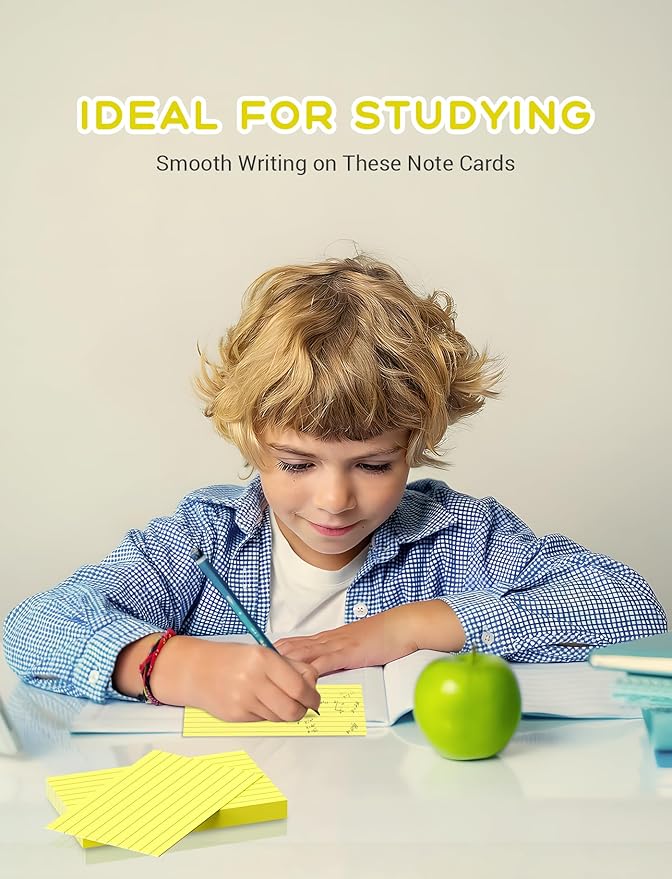 Yellow Index Cards 3x5, 200 PCS Notecards 3x5 Lined, Flashcards Note Cards 3 x 5 Thick Flash Cards Ruled Index Card, Single-Sided Ruled Lined 3 by 5 Index Cards for Studying Notes Taking