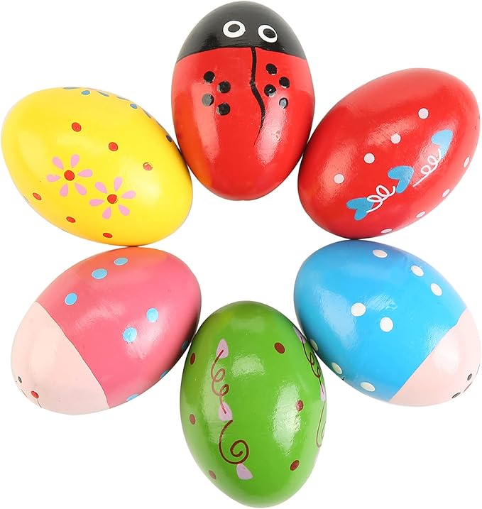 6Pcs Wooden Egg Shakers Hand Musical Maracas Percussion Instruments