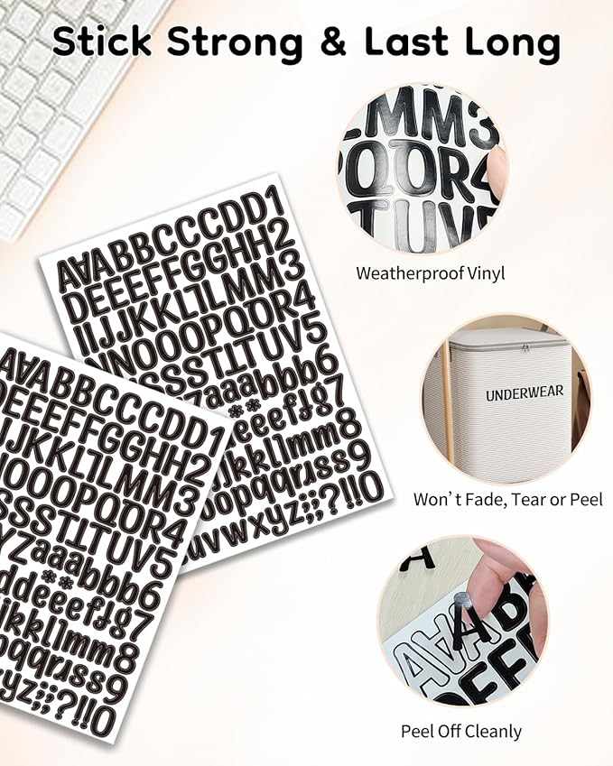 Uniclife 10 Sheets Letter Stickers, 1260 Pcs Scrapbook Stickers, 1 Inch Vinyl Number Alphabet Sticker, Self-Adhesive Stick on Letters for Mailbox Bottles Crafts Posters Decor, Black