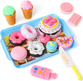 LOVESTOWN Pretend Desserts Toy Set, 15 PCS Play Food Desserts for Kids Kitchen, Toy Ice Cream Cupcake Baking Plastic Play Food for Girls Boys Birthday Gift