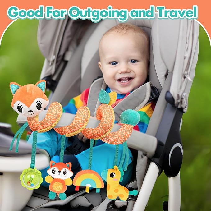 Baby Car Seat Toys Activity Stroller Toy for Boys Girls 0 3 6 9 10 12 Months, Spiral Hanging Plush Toys,Baby Shower Thank You Gift, Medium