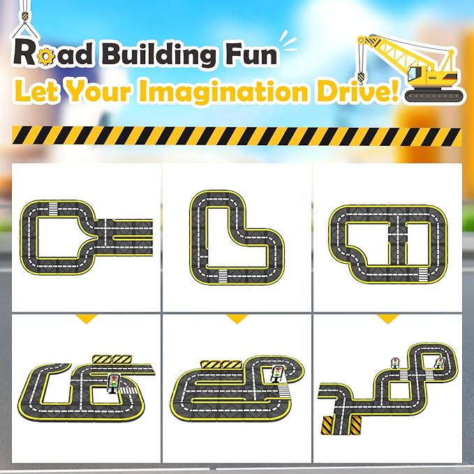 100 PCS Magnetic Tiles Road Set with 3 Cranes & 2 Cars - Magnetic Blocks City Construction Building Toys for 3+ Year Old Boys Girls Ideal Preschool Learning Outdoor Creative Toddler Kids Toys