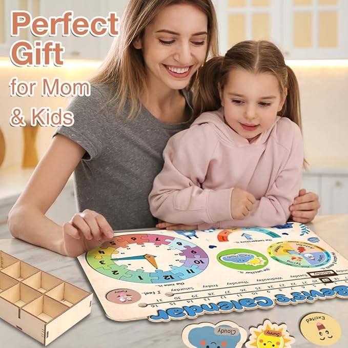 Interactive Calendar for Kids Ages 3+, Wooden Toddler Calendar, Teaching Seasons, Years, Months, Days of Week, Daily Activity Calendars for Kid Preschool & Homeschool (04 - boy Name)